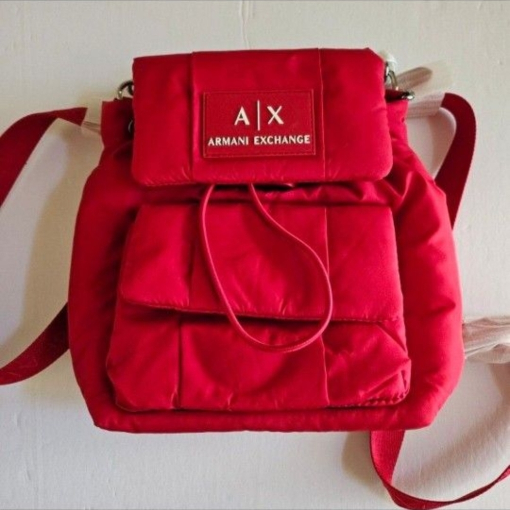 Armani Exchange Red Backpack with AIX Branding